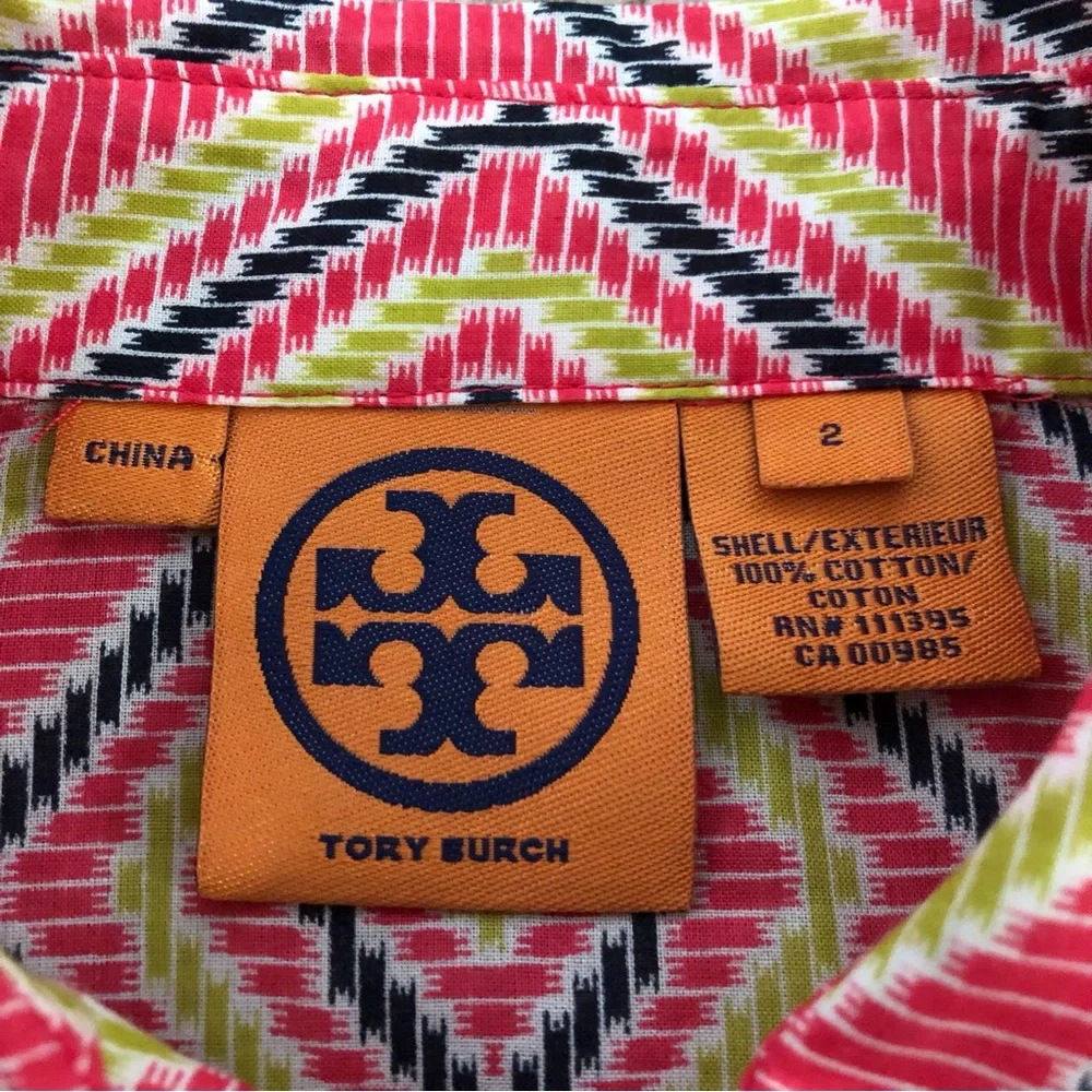 Tory Burch Pink Geometric 100% cotton Button Down Shirt Size 2